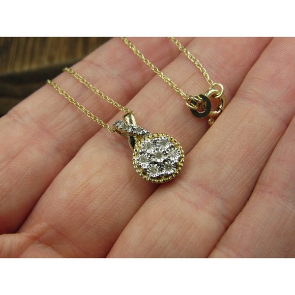 18" Sterling Silver Simple Diamond Chip Gold Plated Pendant Necklace Vintage - Picture 3 of 7